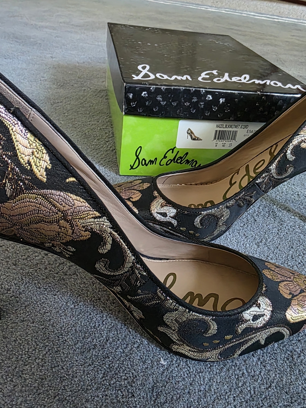 Sam Edelman Hazel Black Floral Jacquard Pointed-Toe Pumps - Black/Multi - Picture 8 of 9